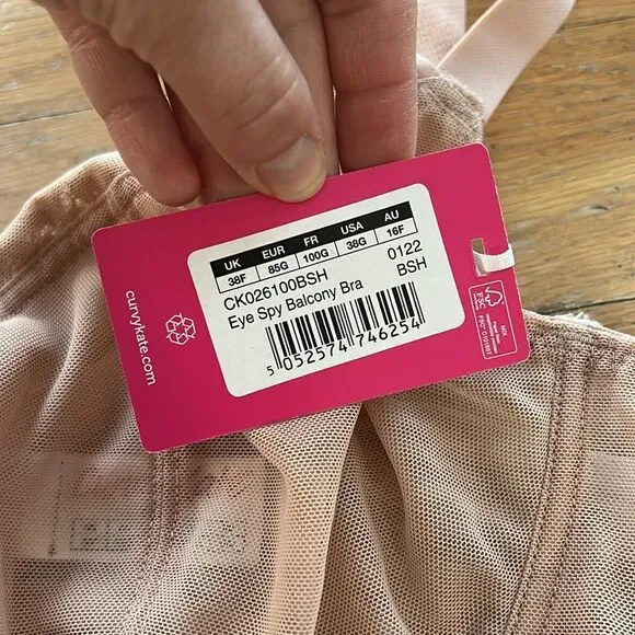 NEW Curvy Kate Eye Spy Balcony Bra 38F NWT Blush Pink Nude Sheer Large Bust - Picture 3 of 10